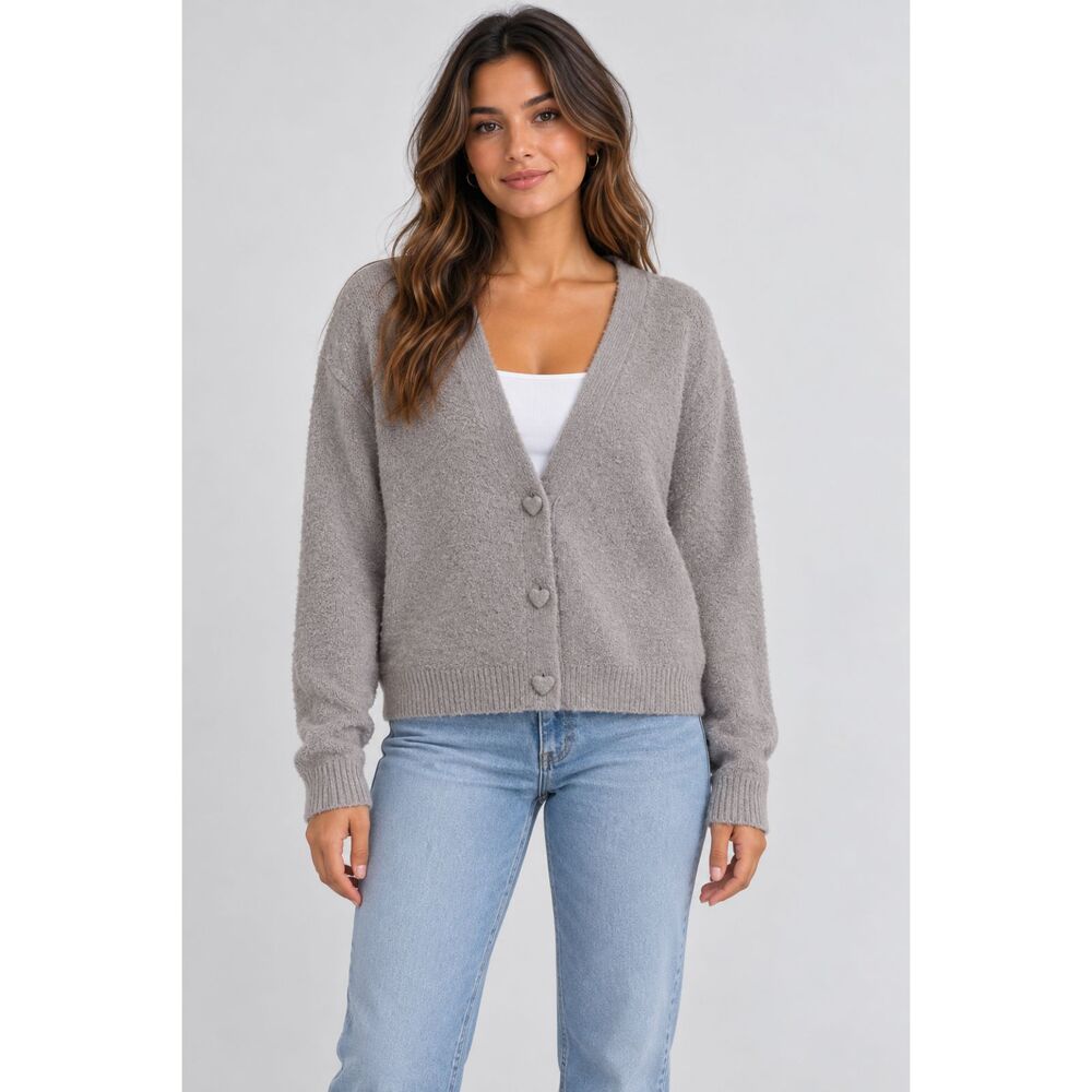 Cupcakes and Cashmere Heart Button Cropped Knit Cardigan Sweater M